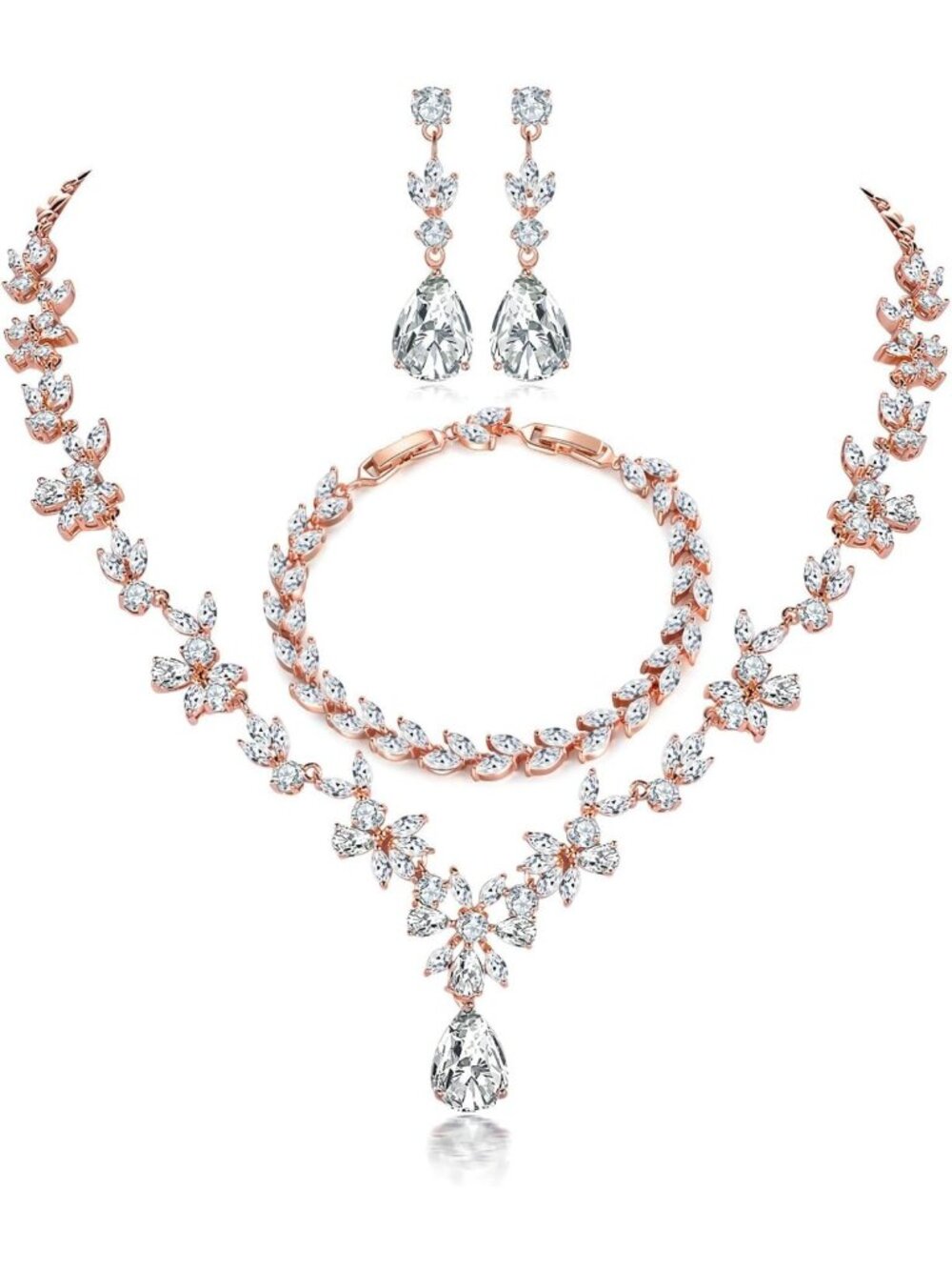 Elegant Jewelry Set for Women - Dangle Necklace, Earrings & Bracelet with AAA